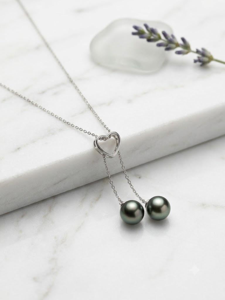 Tahitian Double Pearl Necklace – Pistachio Y-Lariat, ~10mm