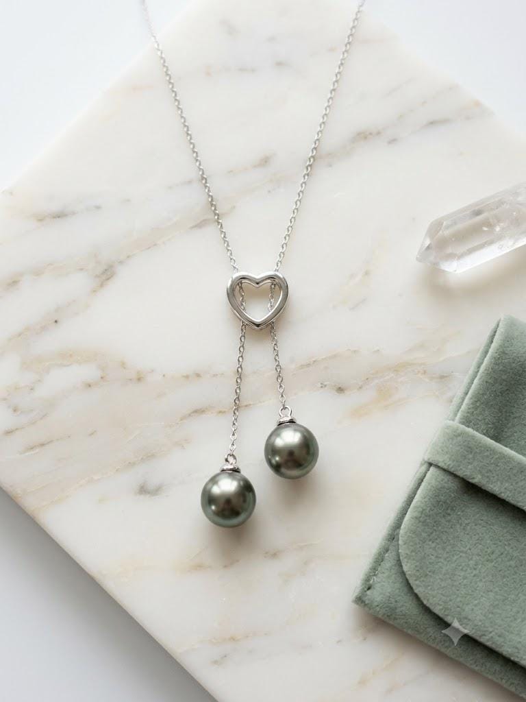 Tahitian Double Pearl Necklace – Pistachio Y-Lariat, ~10mm