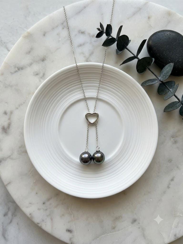 Tahitian Double Pearl Necklace – Pistachio Y-Lariat, ~10mm