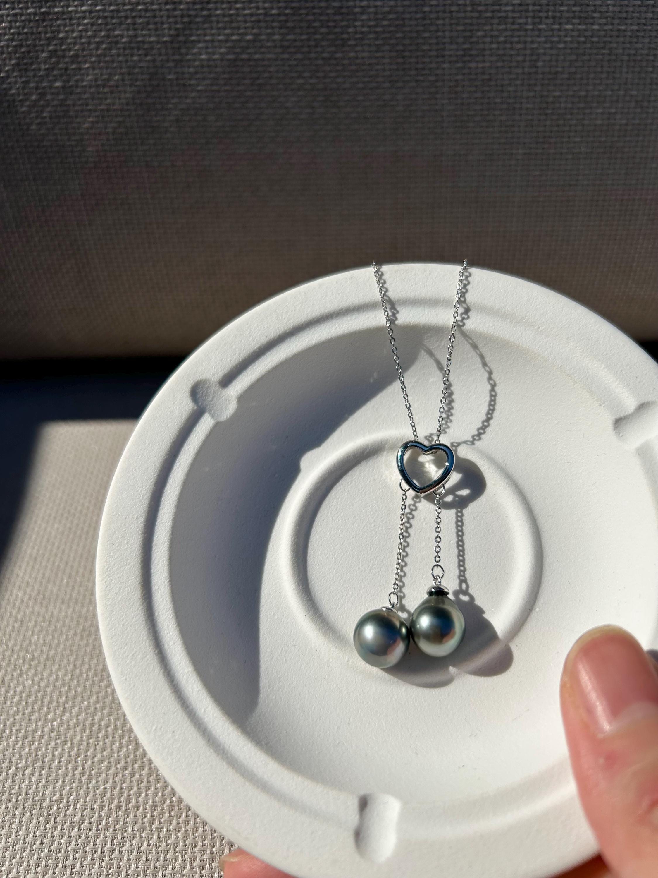 Tahitian Double Pearl Necklace – Pistachio Y-Lariat, ~10mm
