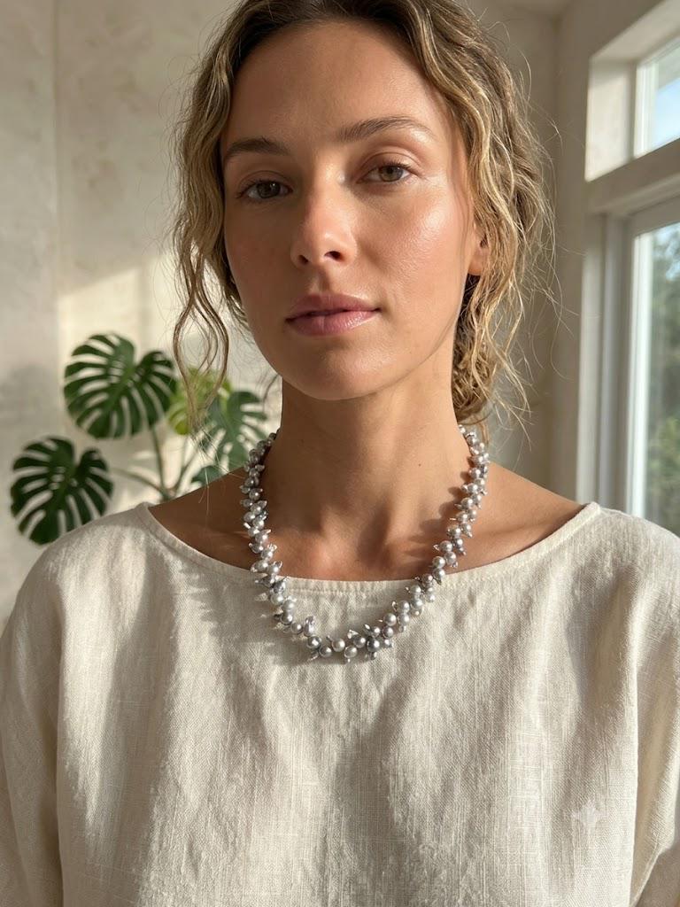 Blue Akoya Baroque Pearl Necklace – Rare Size, Iridescent Blue