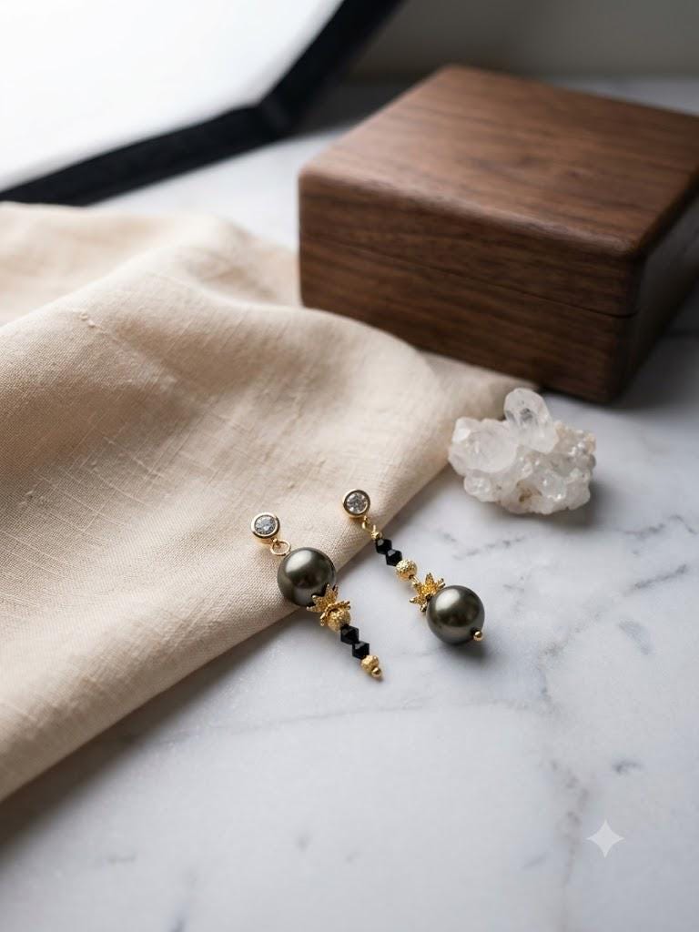 Tahitian Peacock Pearl Drop Earrings – 8–9mm Dangle