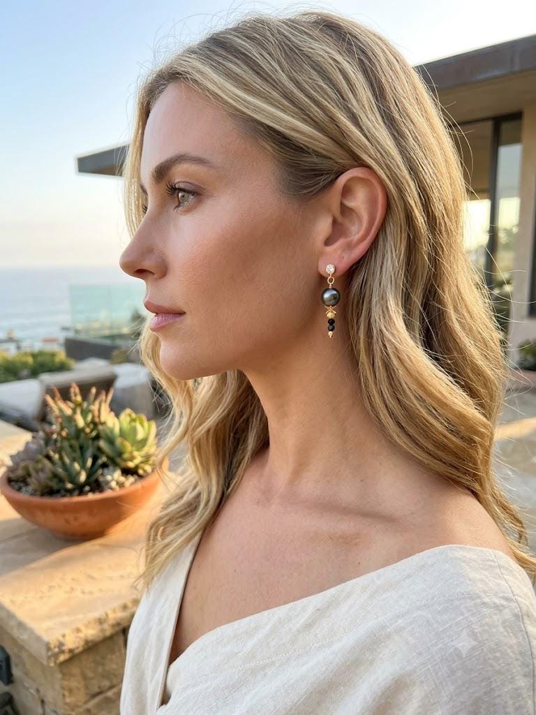 Tahitian Peacock Pearl Drop Earrings – 8–9mm Dangle