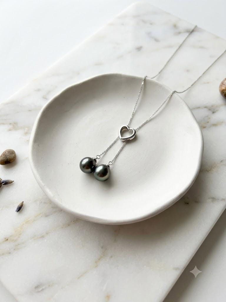 Tahitian Double Pearl Necklace – Pistachio Y-Lariat, ~10mm