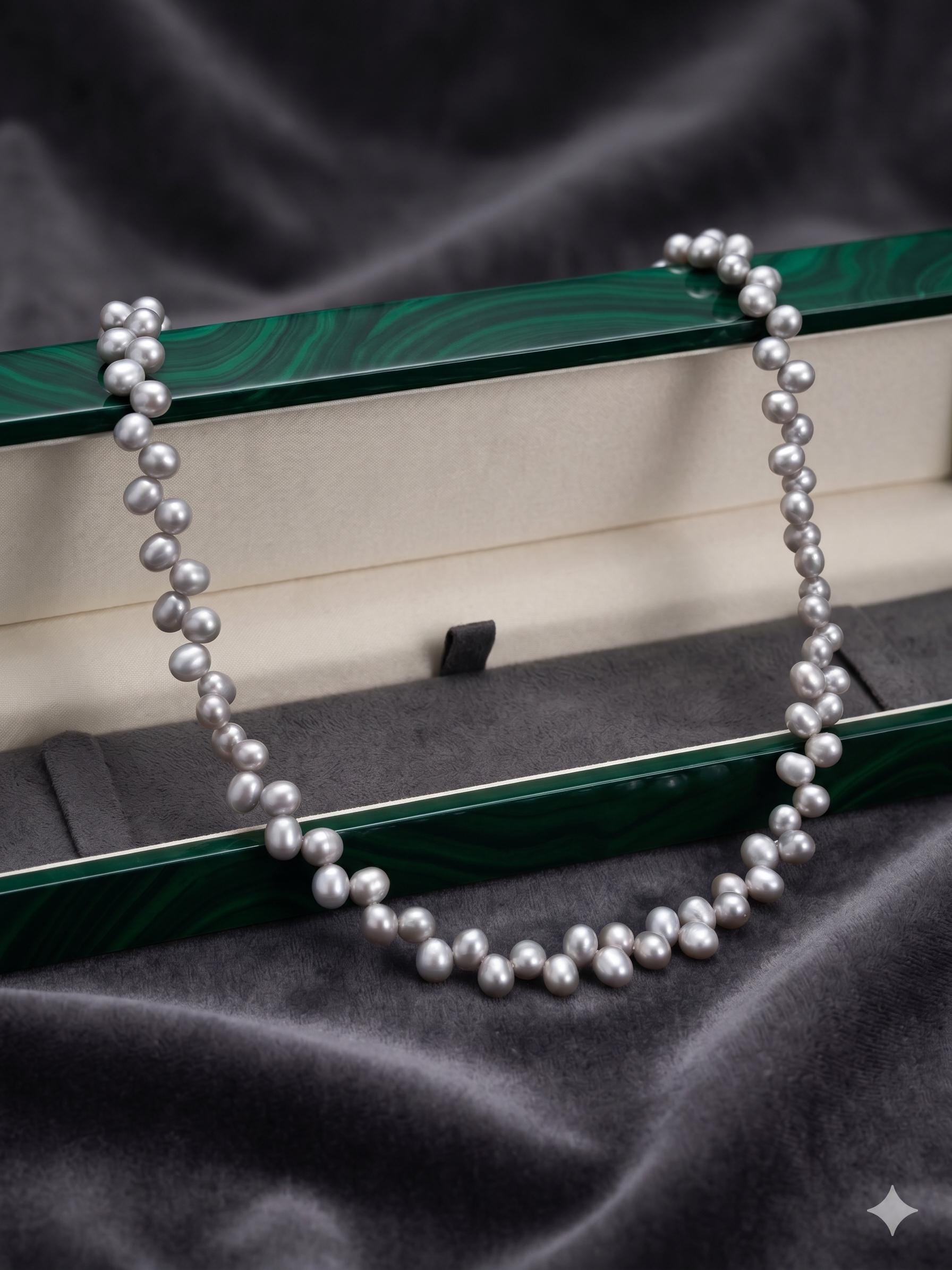 Silvery Grey Woven Pearl Necklace – Braided, Bridal Statement