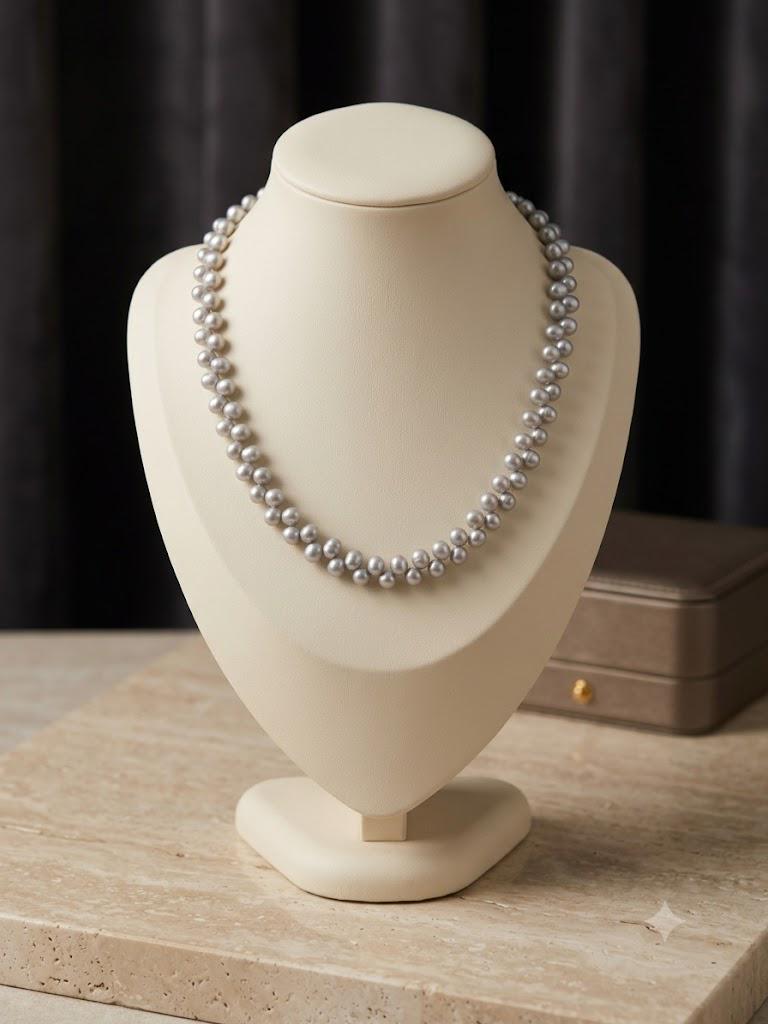 Silvery Grey Woven Pearl Necklace – Braided, Bridal Statement