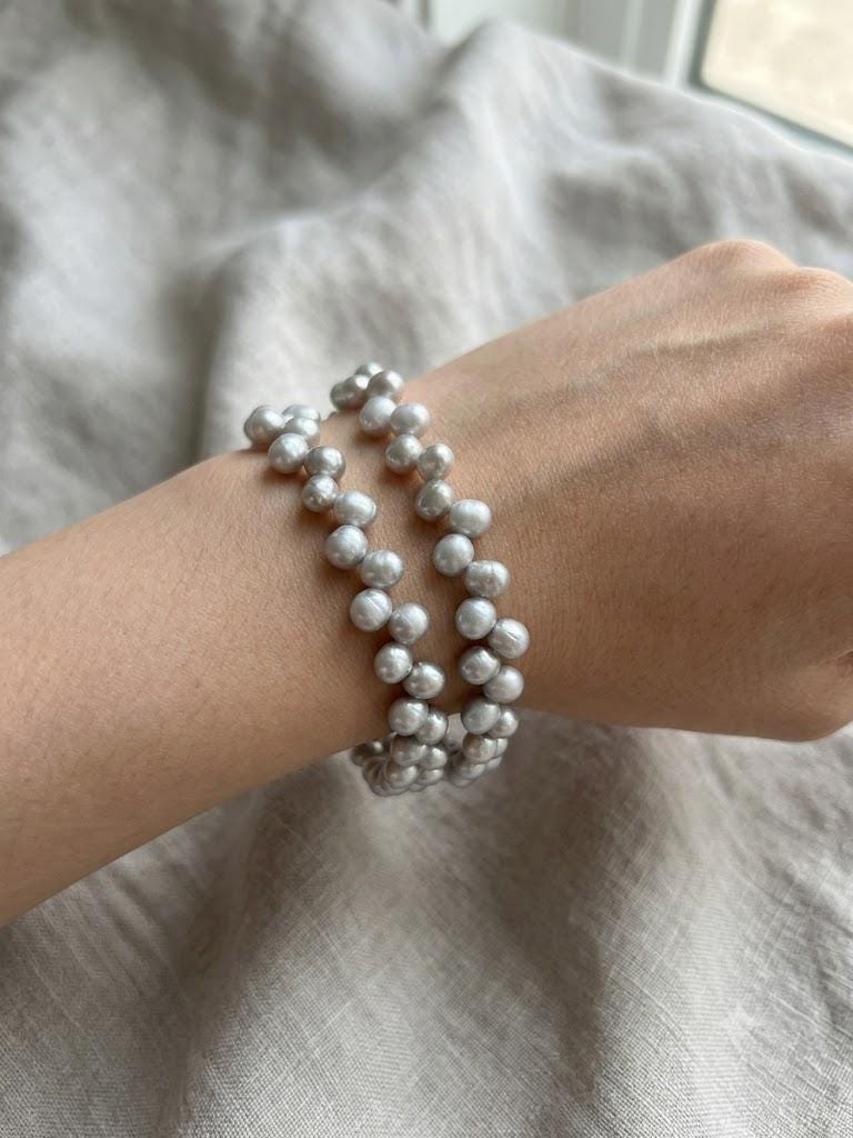Silvery Grey Woven Pearl Necklace – Braided, Bridal Statement