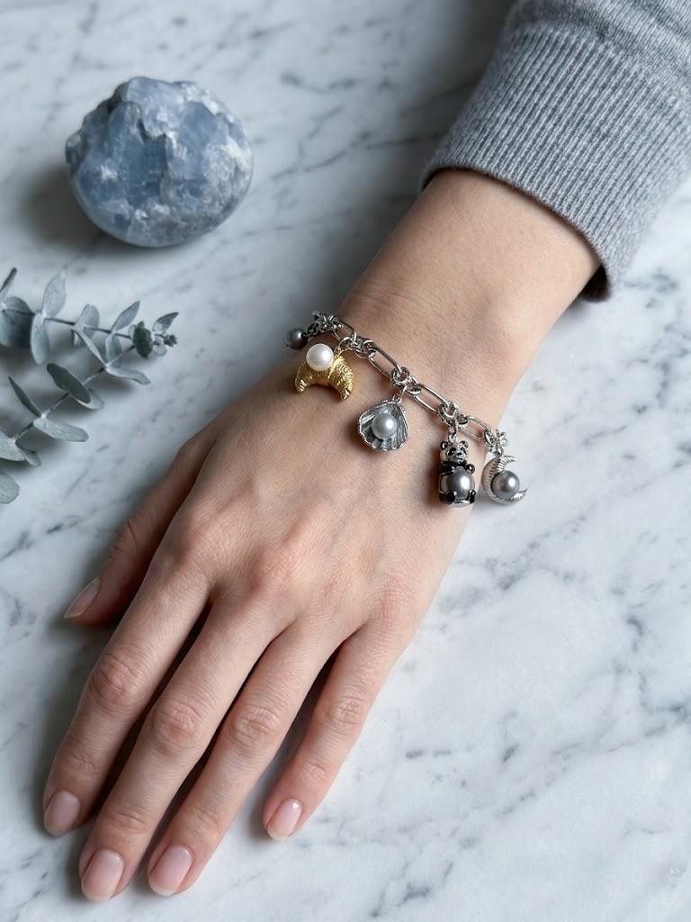 Custom Pearl Charm Bracelet – Stainless Steel, Interchangeable Charms