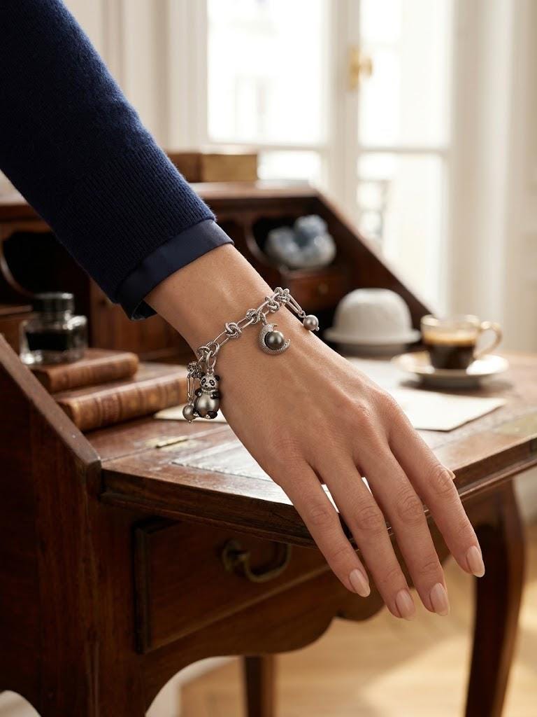 Custom Pearl Charm Bracelet – Stainless Steel, Interchangeable Charms