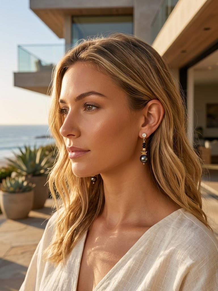 Tahitian Peacock Pearl Drop Earrings – 8–9mm Dangle