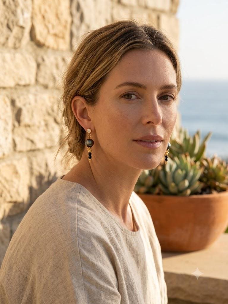 Tahitian Peacock Pearl Drop Earrings – 8–9mm Dangle