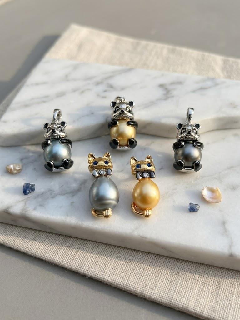 Pearl Cat Pendant Necklace – Tahitian or South Sea Golden, 12–15mm