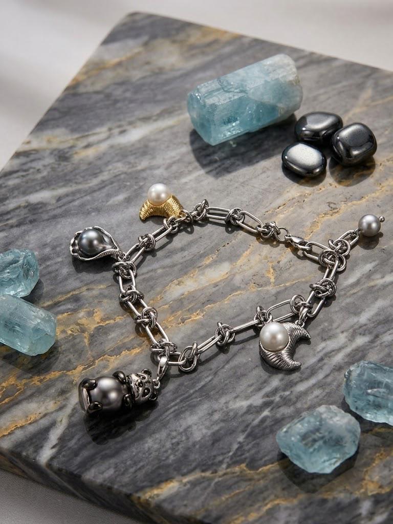 Custom Pearl Charm Bracelet – Stainless Steel, Interchangeable Charms