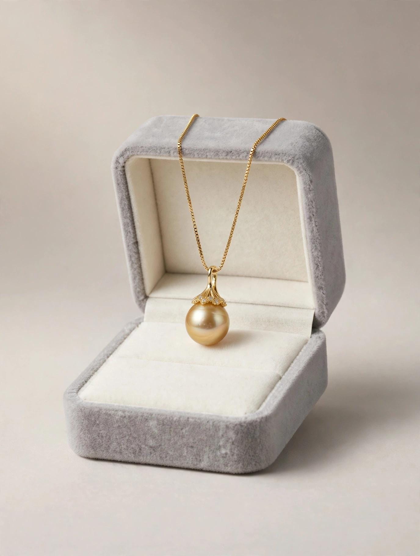 South Sea Golden Pearl Pendant Necklace – 13–14mm, 14K Gold-Plated Silver
