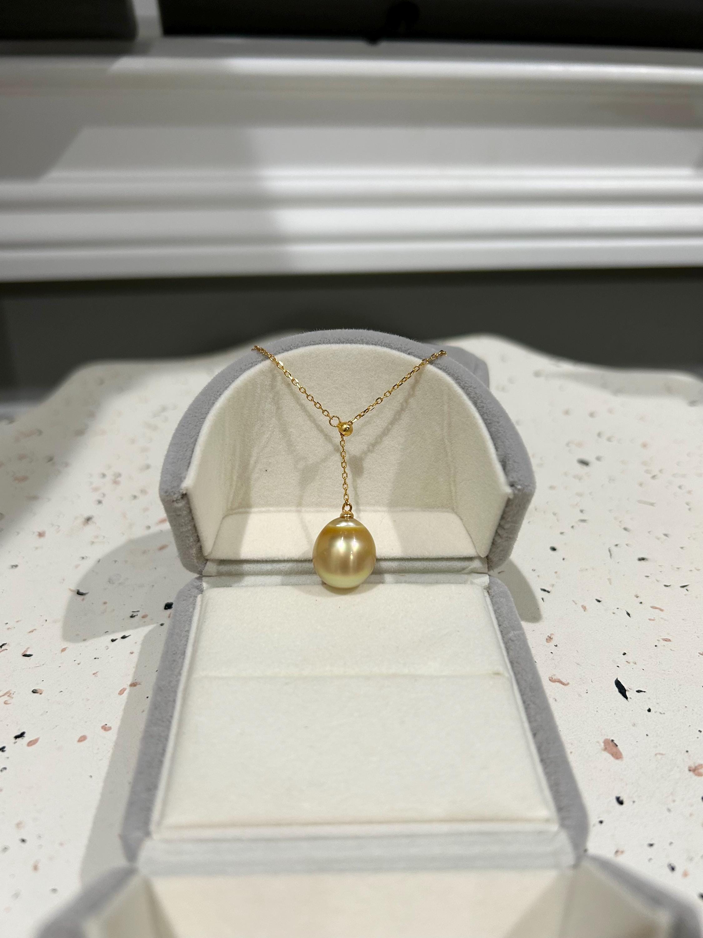 South Sea Golden Pearl Y-Lariat Necklace – 13–14mm, 14K Gold-Plated Silver