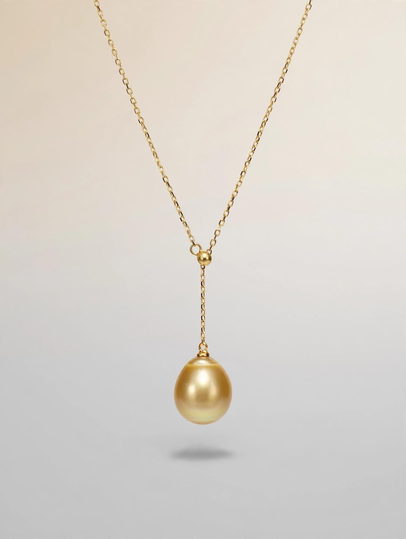 South Sea Golden Pearl Y-Lariat Necklace – 13–14mm, 14K Gold-Plated Silver