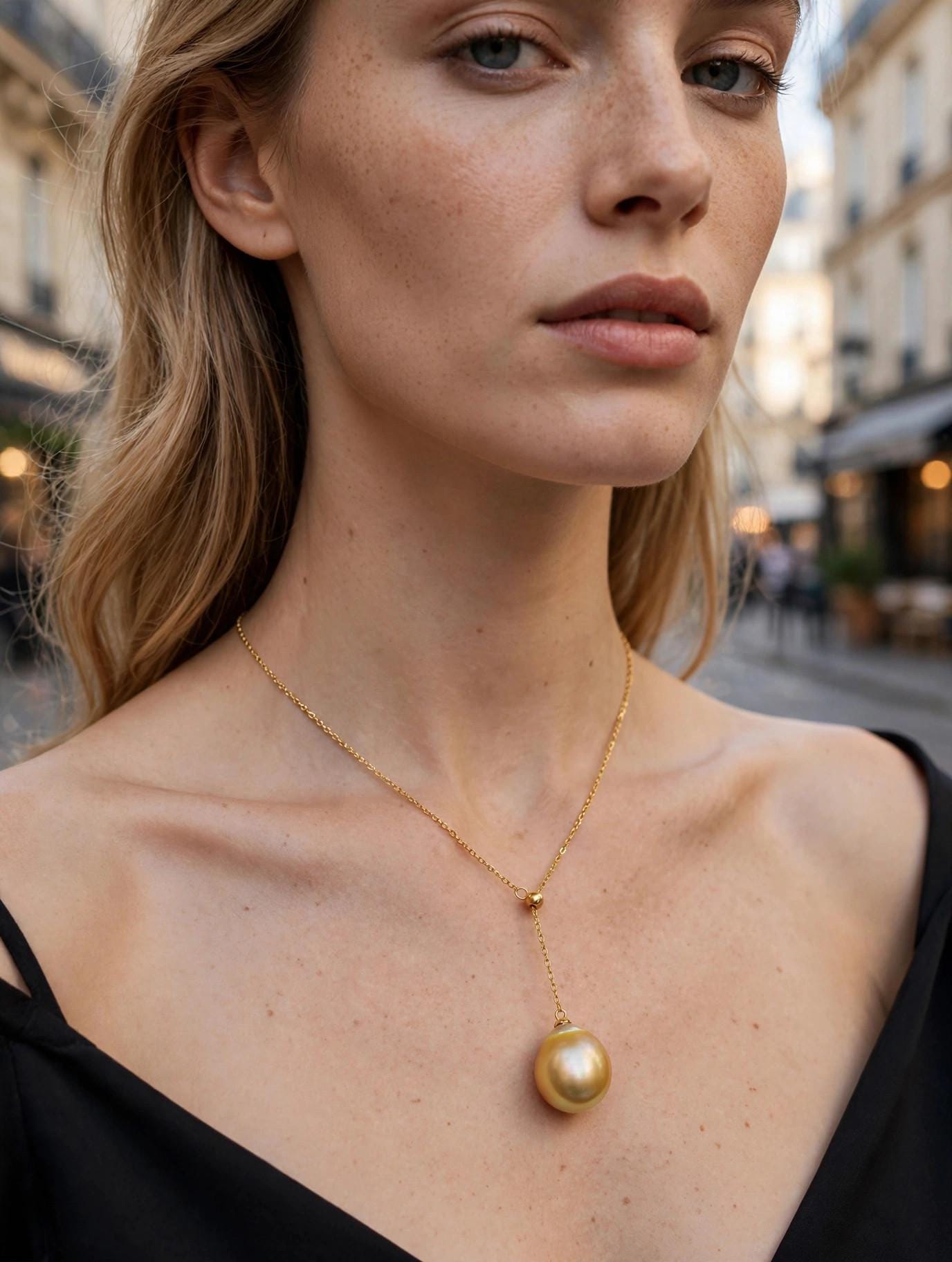 South Sea Golden Pearl Y-Lariat Necklace – 13–14mm, 14K Gold-Plated Silver