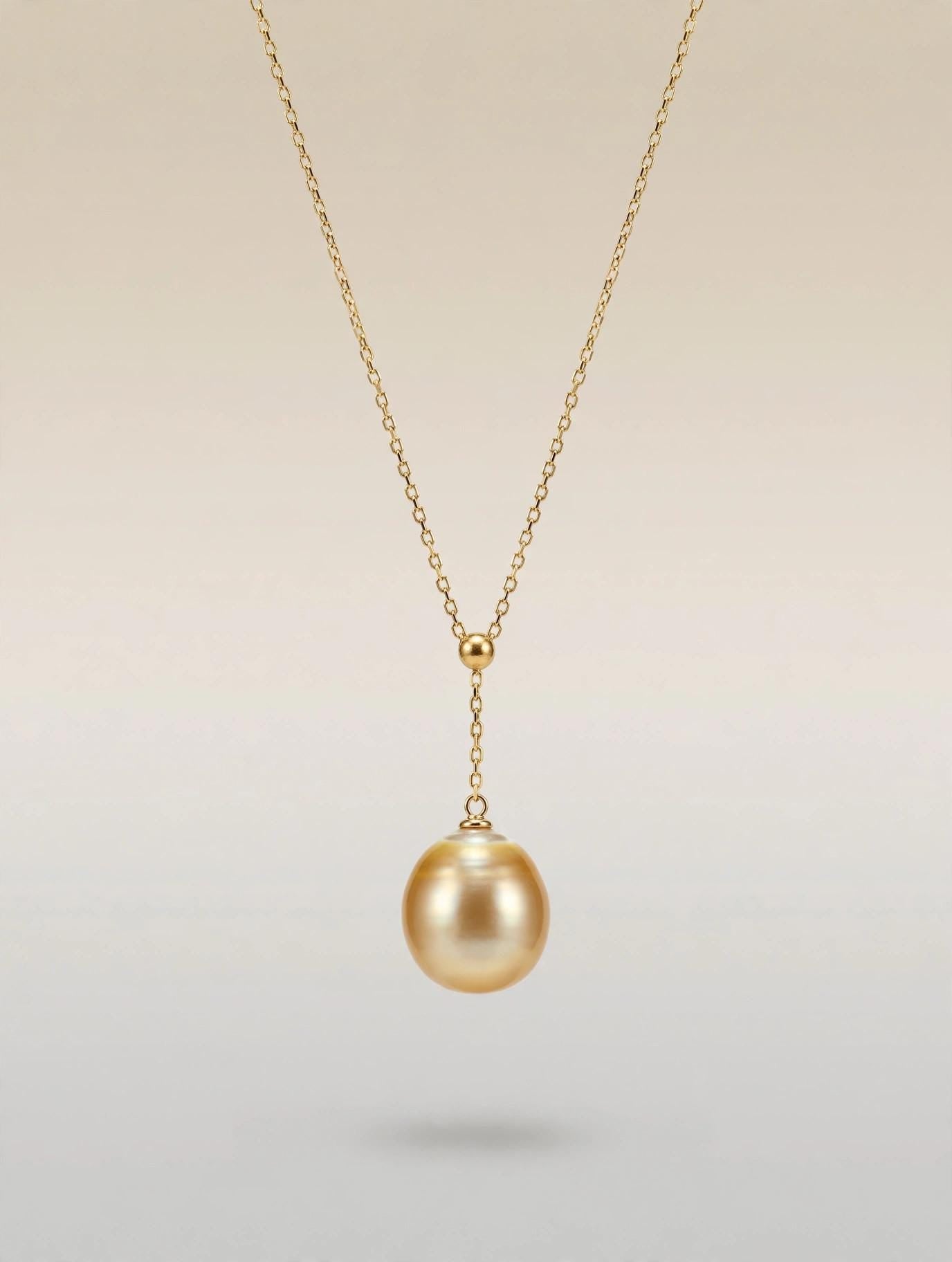 South Sea Golden Pearl Y-Lariat Necklace – 13–14mm, 14K Gold-Plated Silver