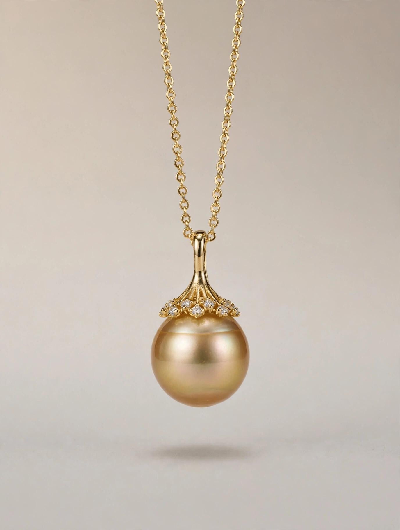 South Sea Golden Pearl Pendant Necklace – 13–14mm, 14K Gold-Plated Silver
