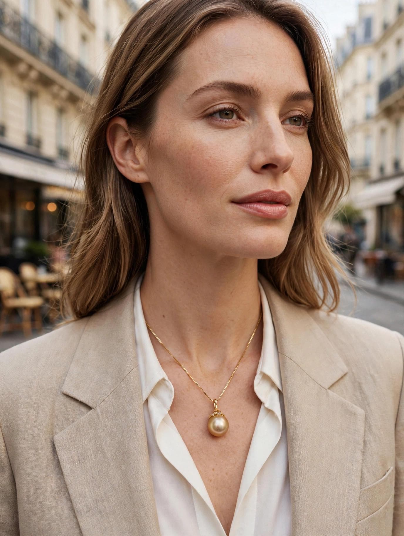 South Sea Golden Pearl Pendant Necklace – 13–14mm, 14K Gold-Plated Silver