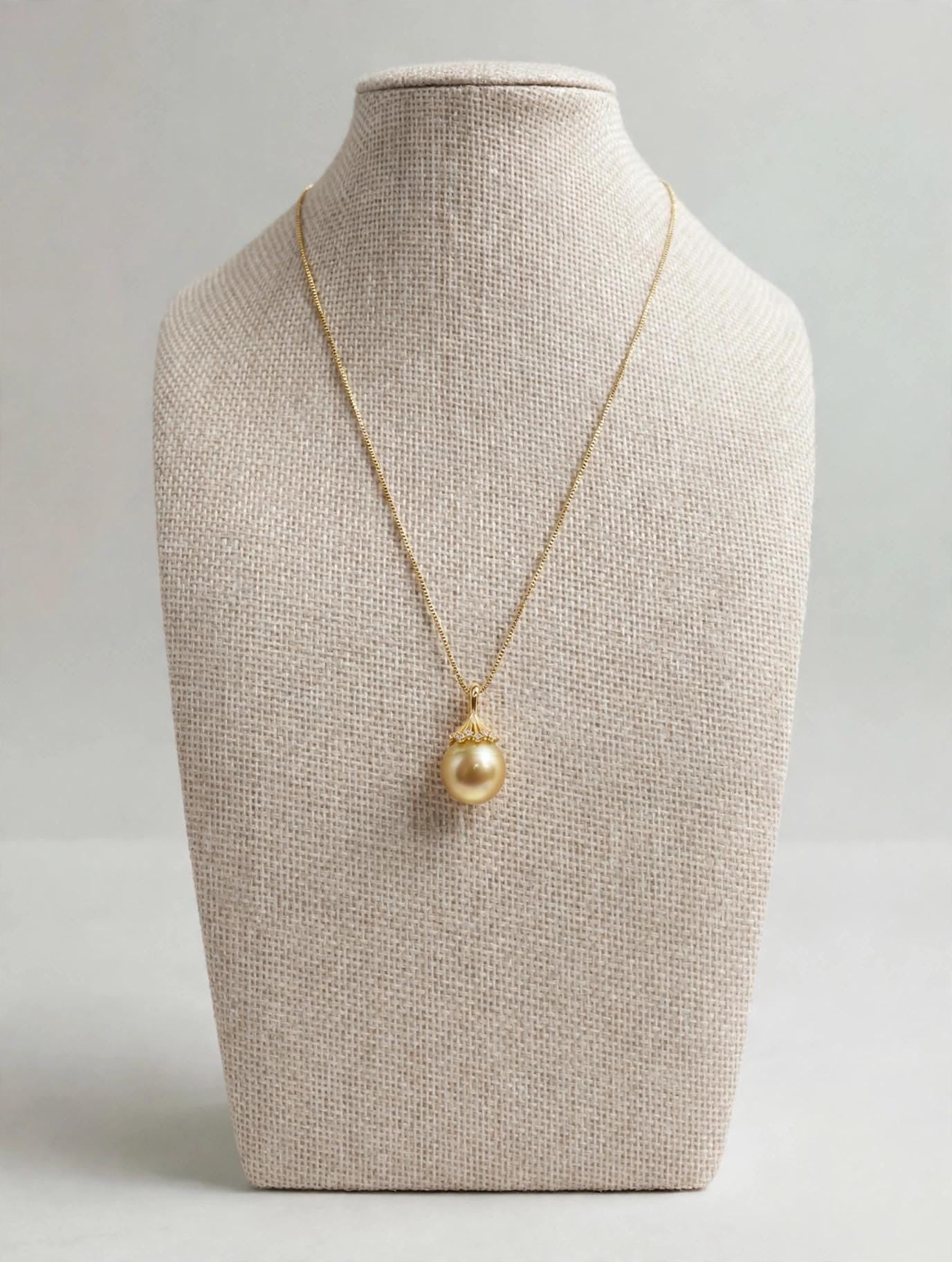 South Sea Golden Pearl Pendant Necklace – 13–14mm, 14K Gold-Plated Silver
