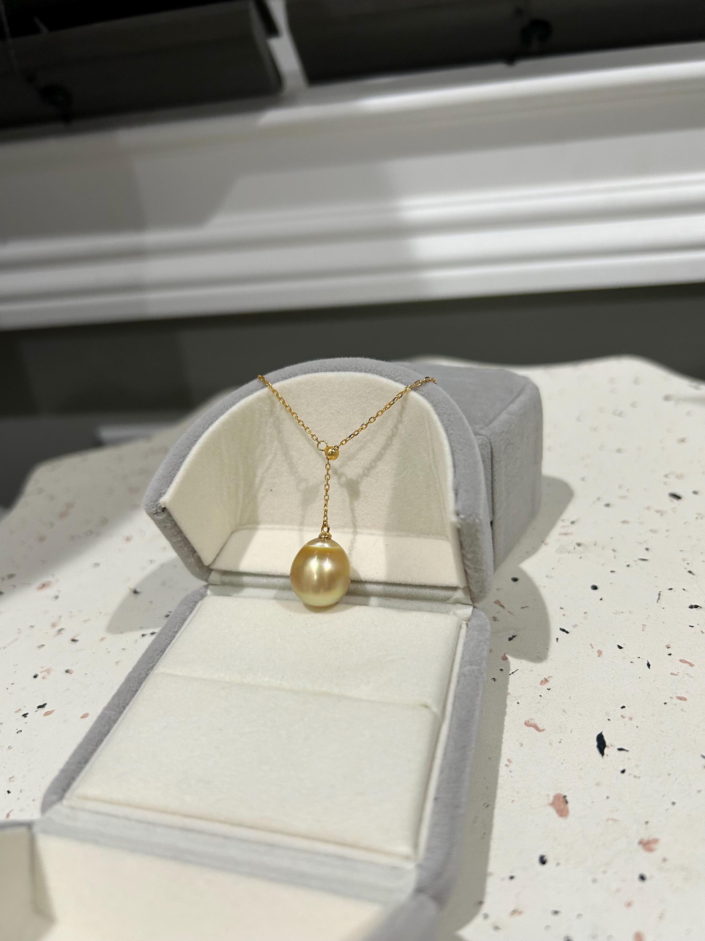 South Sea Golden Pearl Y-Lariat Necklace – 13–14mm, 14K Gold-Plated Silver