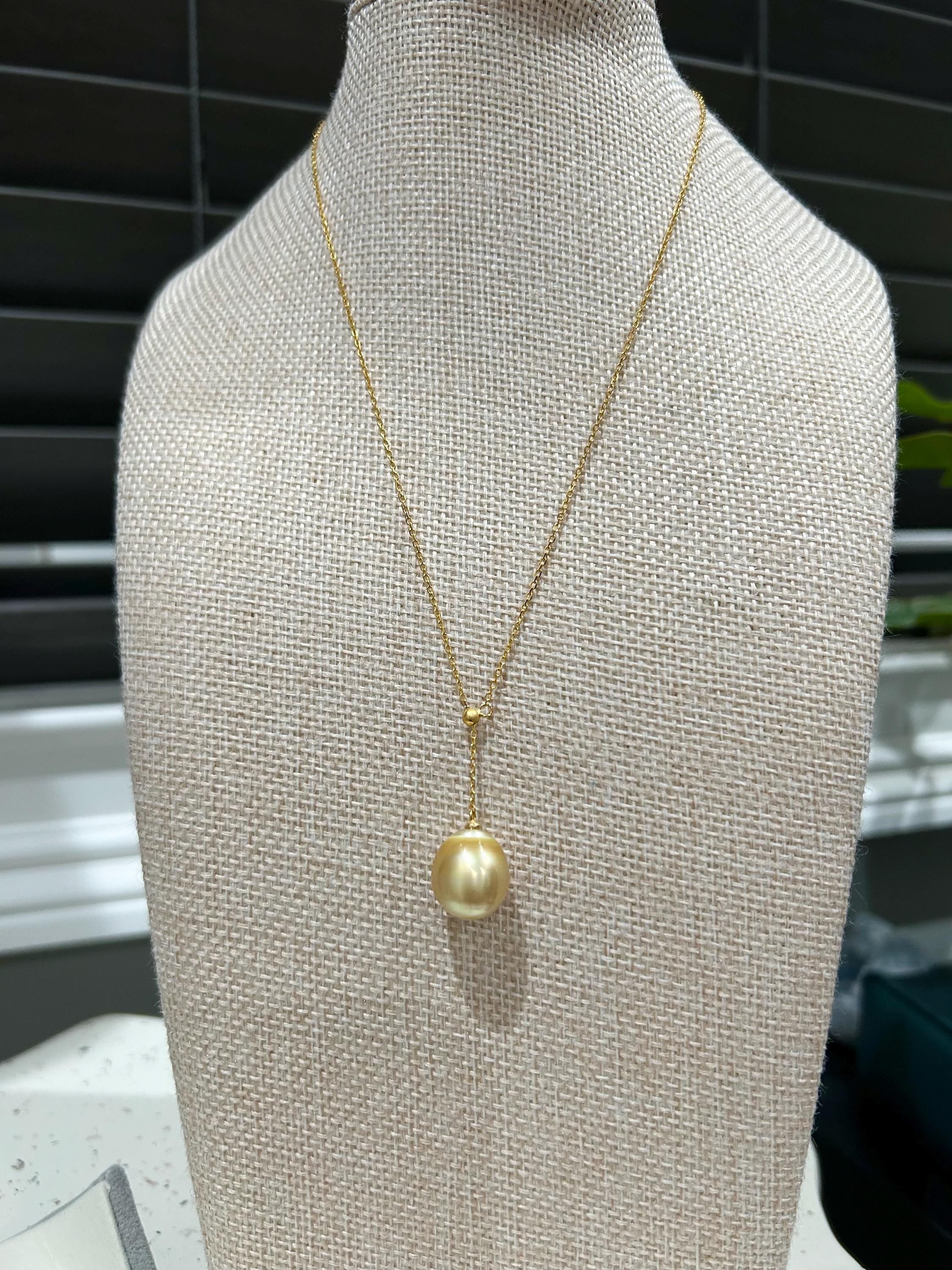 South Sea Golden Pearl Y-Lariat Necklace – 13–14mm, 14K Gold-Plated Silver