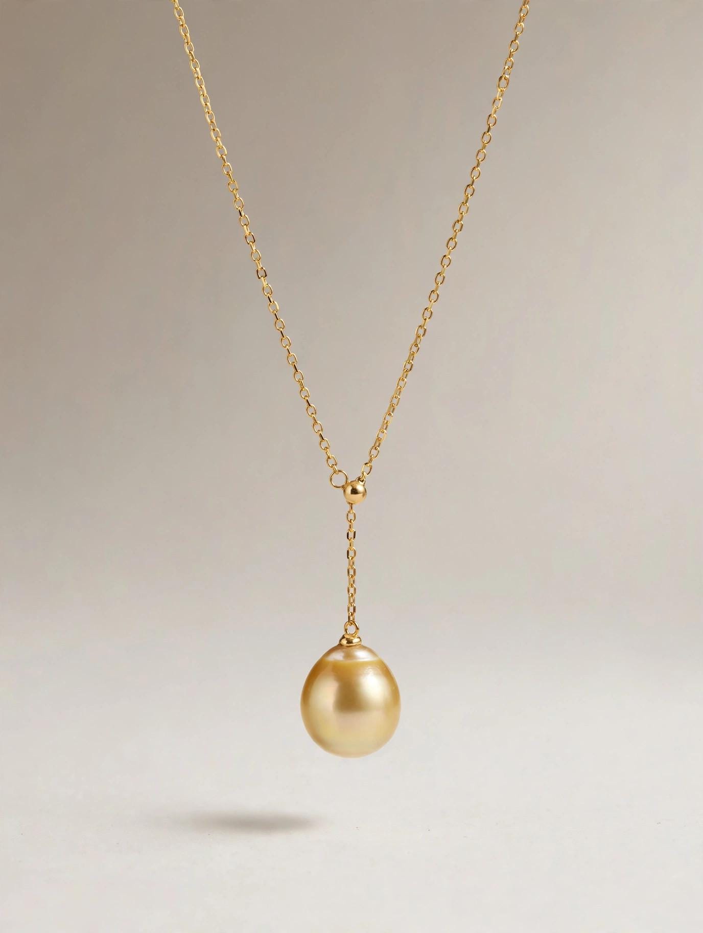 South Sea Golden Pearl Y-Lariat Necklace – 13–14mm, 14K Gold-Plated Silver