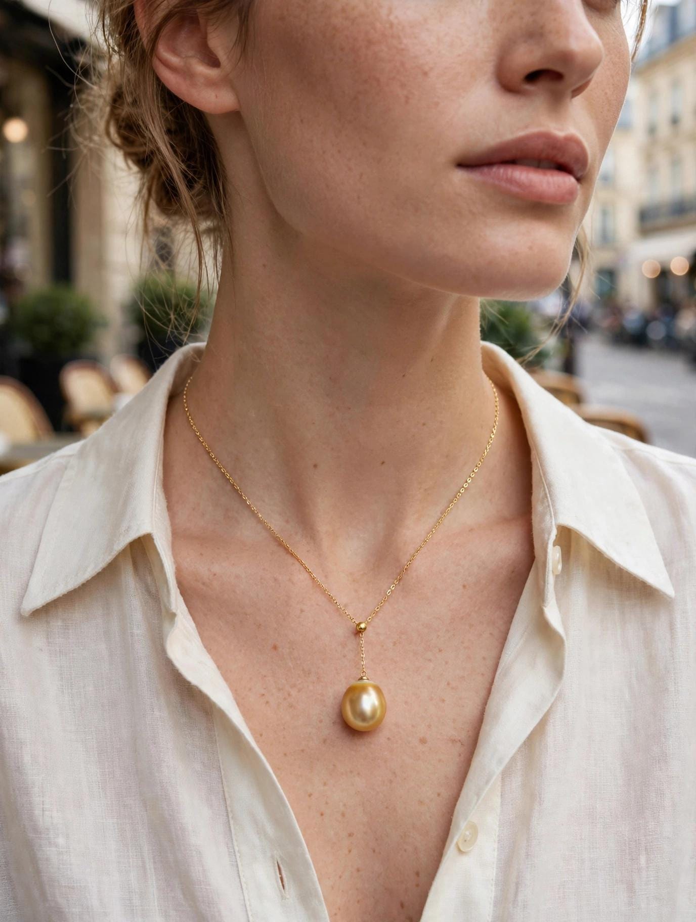 South Sea Golden Pearl Y-Lariat Necklace – 13–14mm, 14K Gold-Plated Silver