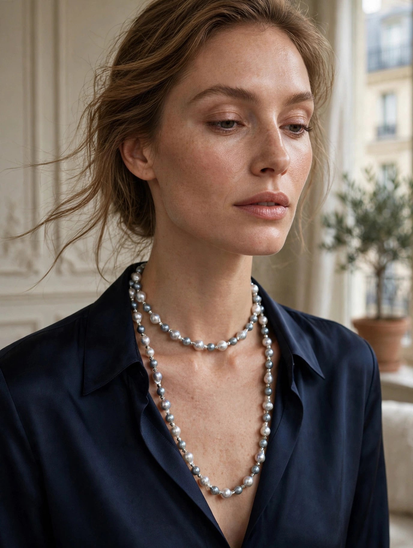 Extra-Long Multicolor Blue Akoya Pearl Necklace — 80cm Opera Strand, 3 Ways to Wear