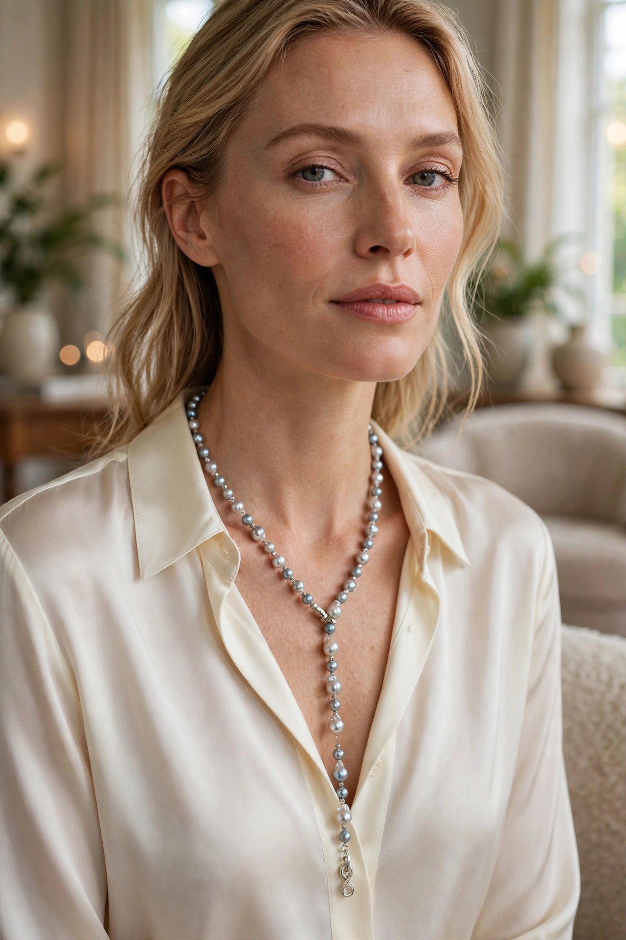 Extra-Long Multicolor Blue Akoya Pearl Necklace — 80cm Opera Strand, 3 Ways to Wear