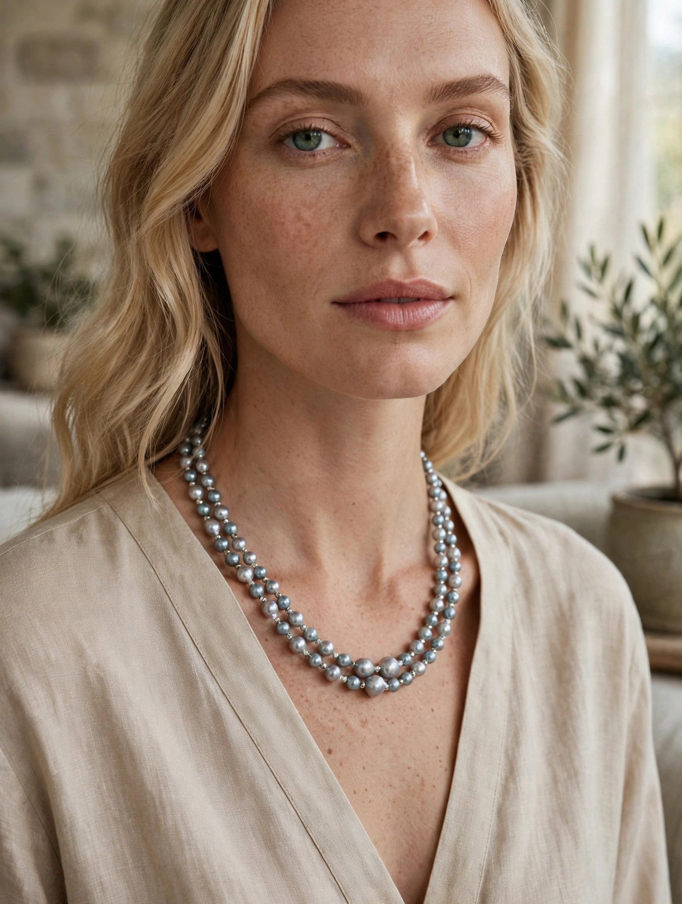 Extra-Long Multicolor Blue Akoya Pearl Necklace — 80cm Opera Strand, 3 Ways to Wear