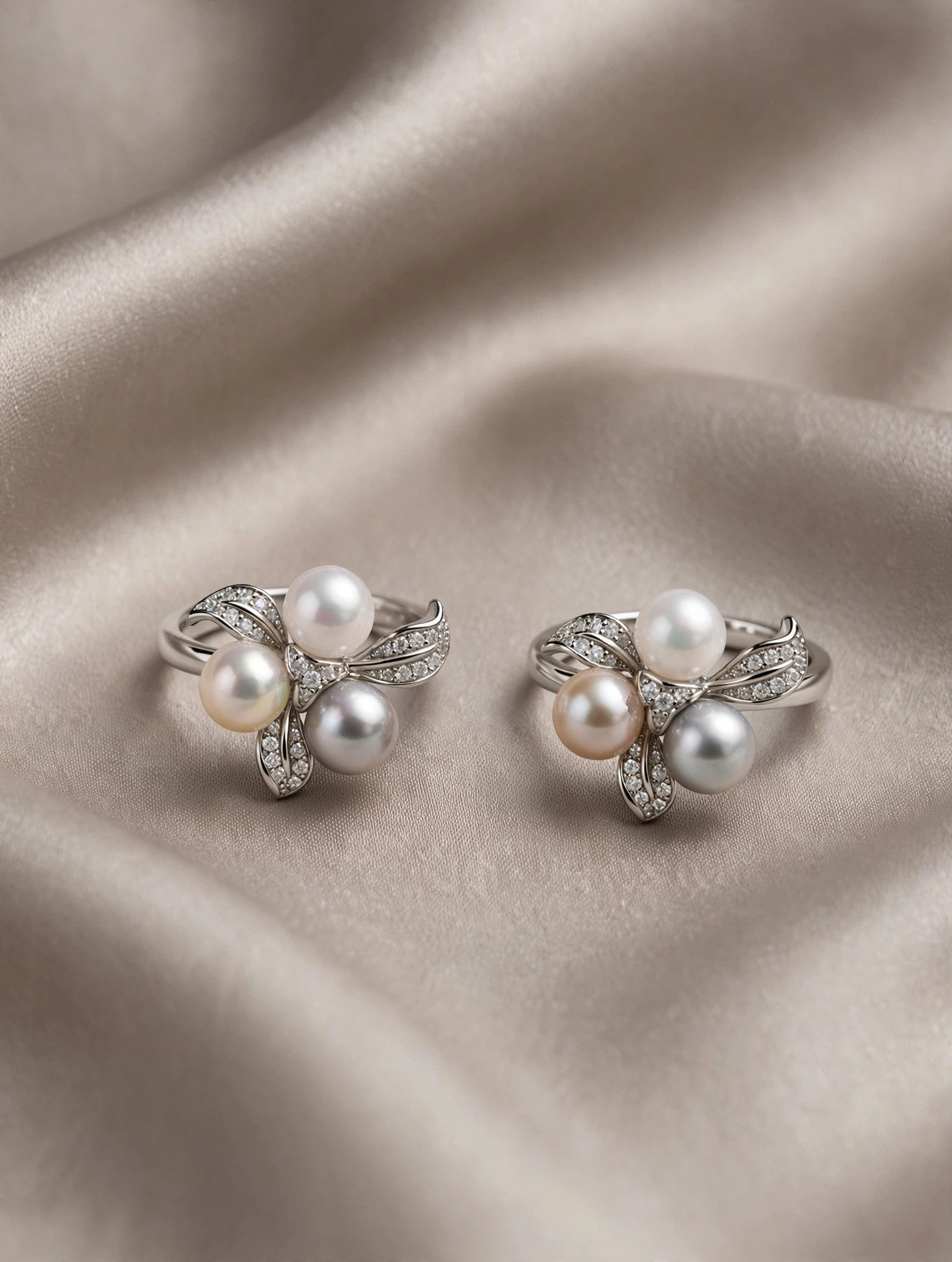 Multicolor Akoya Pearl Jewelry Set — Flower Ring & Dangle Earrings