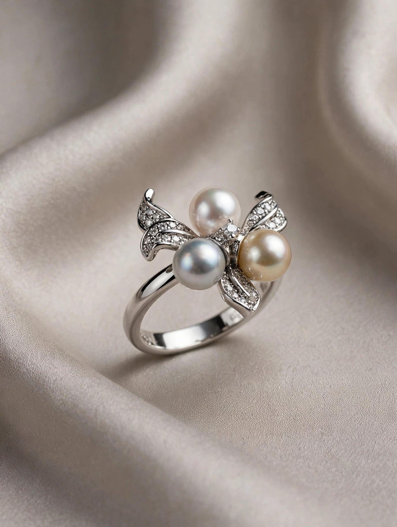 Multicolor Akoya Pearl Jewelry Set — Flower Ring & Dangle Earrings
