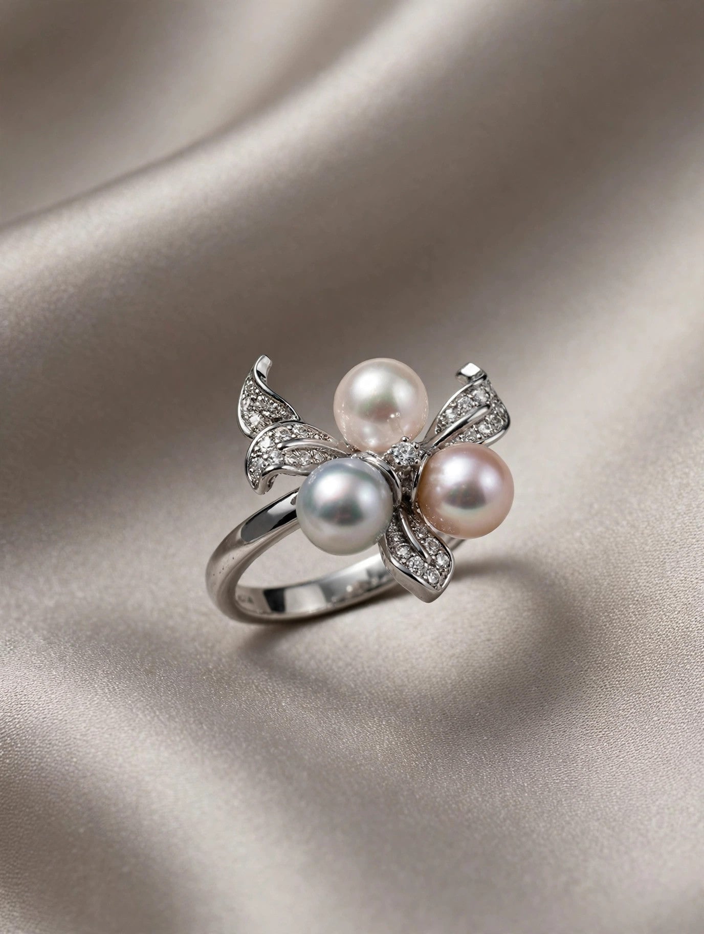 Multicolor Akoya Pearl Jewelry Set — Flower Ring & Dangle Earrings
