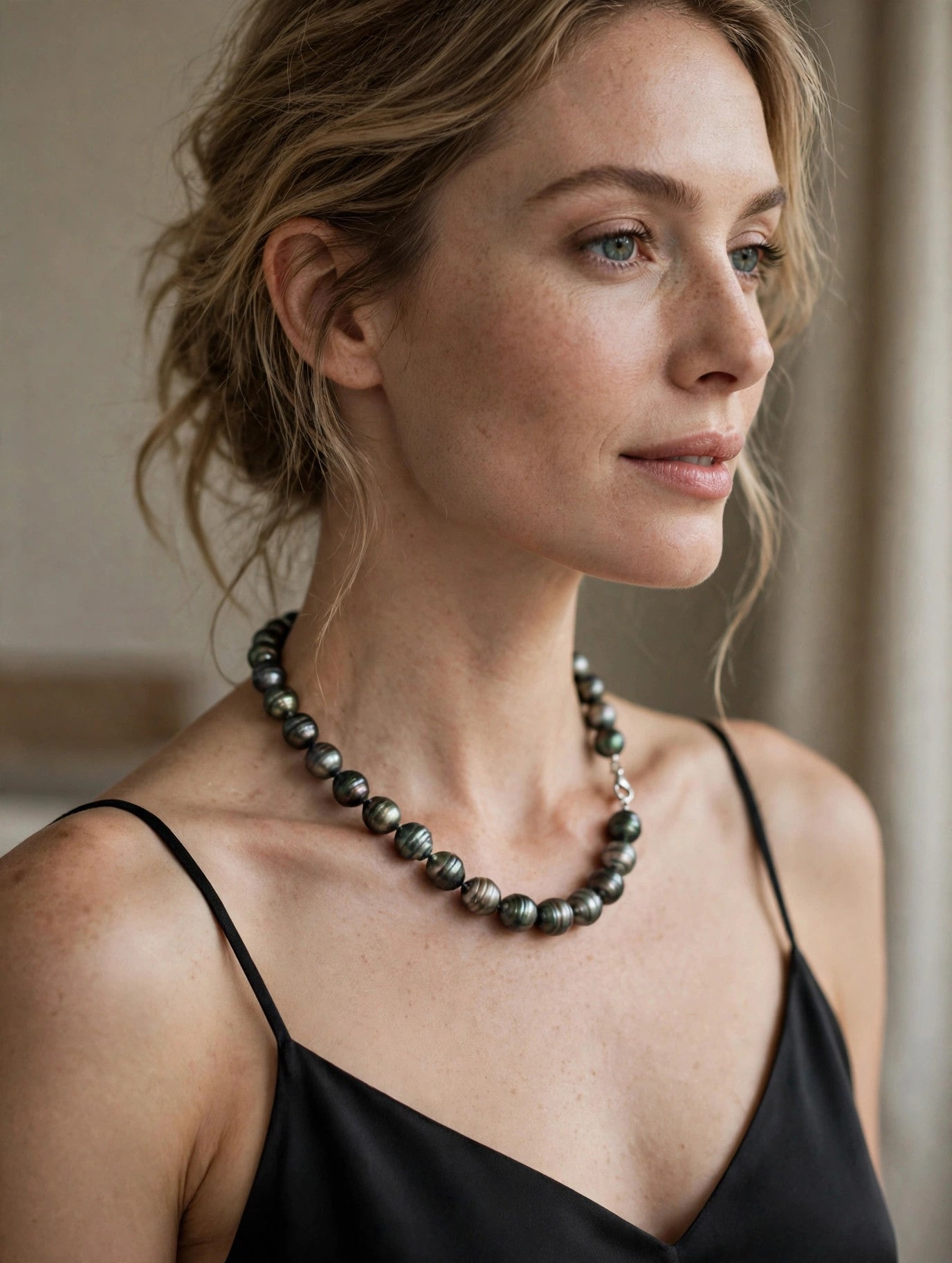 Finely Circled Tahitian Pearl Necklace — 8–11mm Graduated Peacock