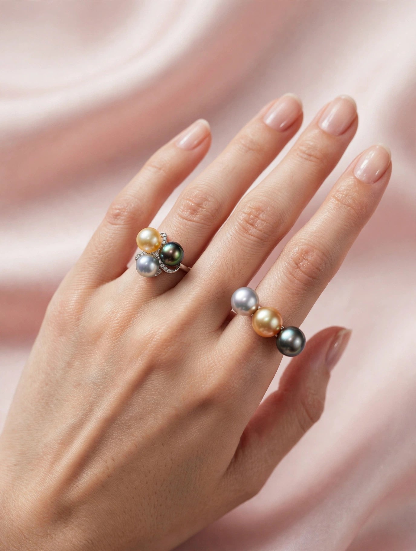 Pearl Cluster Ring — Multicolor Saltwater Pearls, Sterling Silver