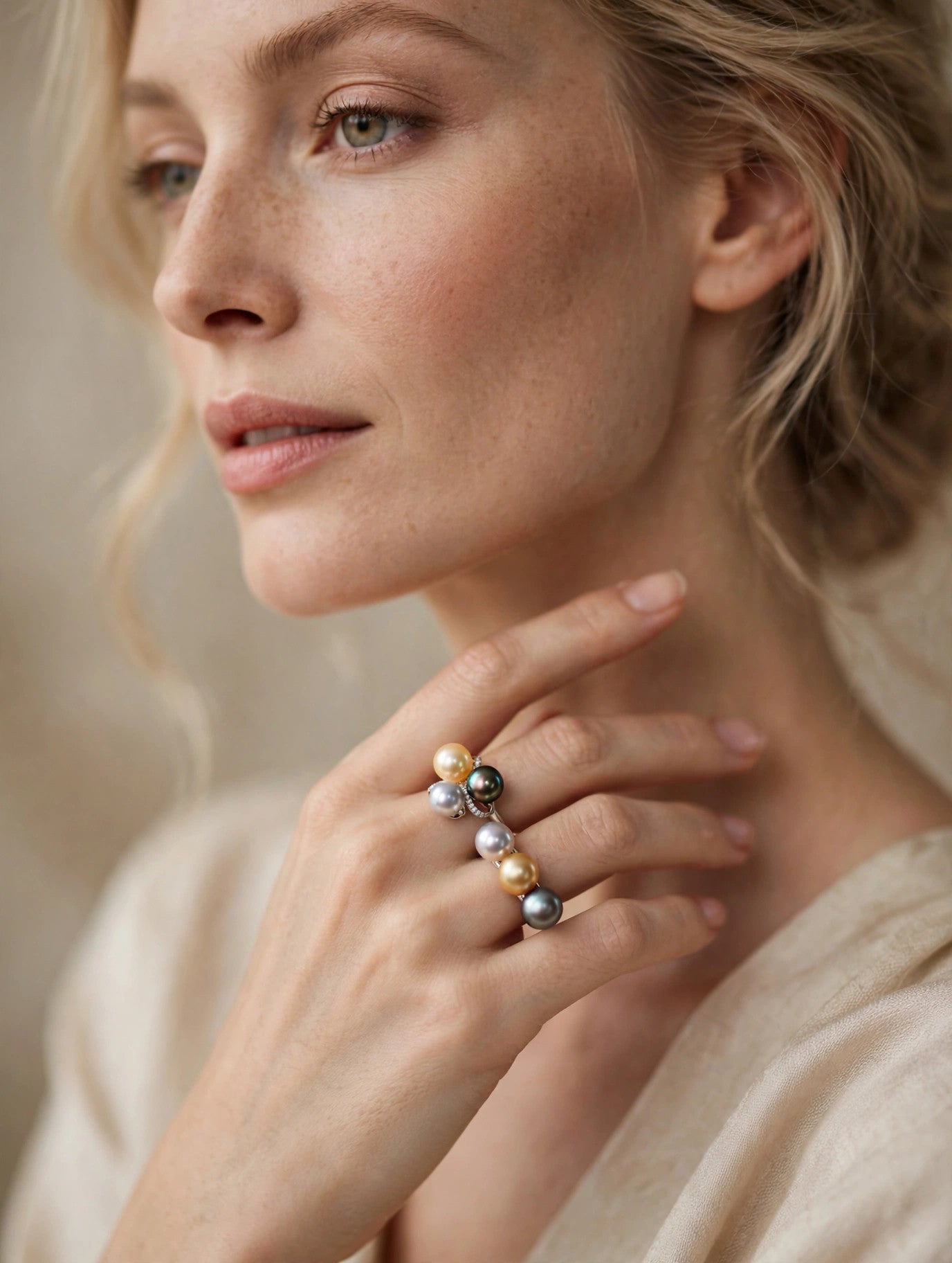 Pearl Cluster Ring — Multicolor Saltwater Pearls, Sterling Silver