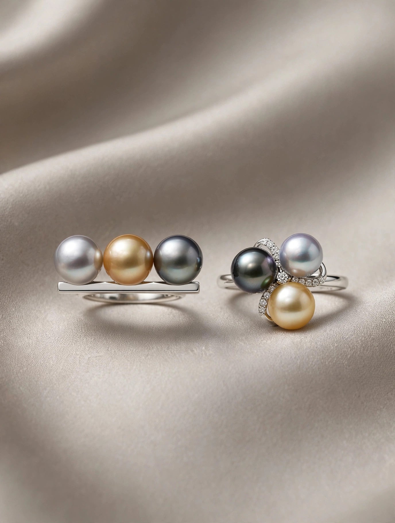 Pearl Cluster Ring — Multicolor Saltwater Pearls, Sterling Silver
