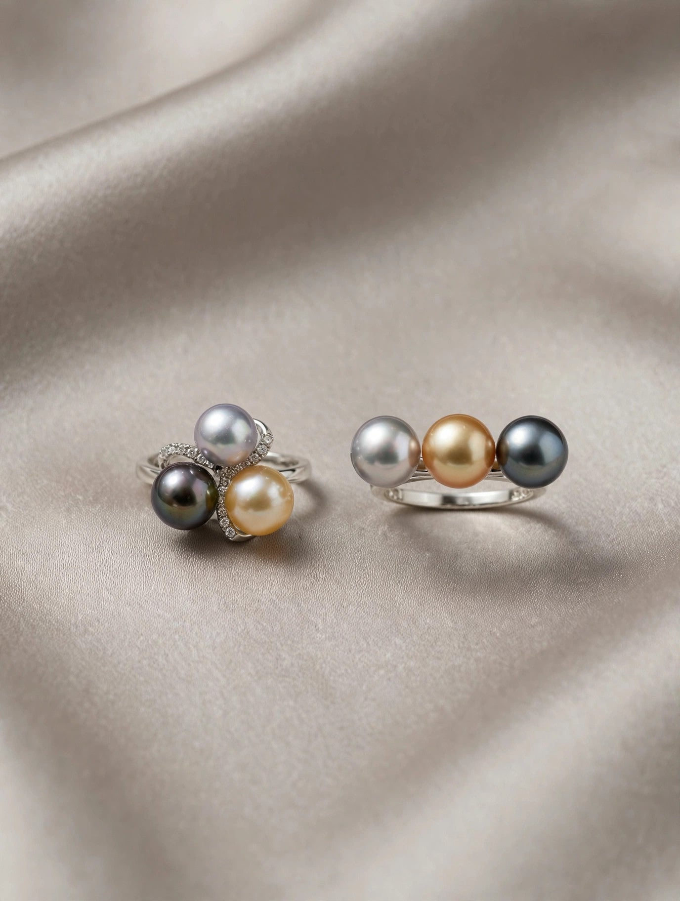 Pearl Cluster Ring — Multicolor Saltwater Pearls, Sterling Silver